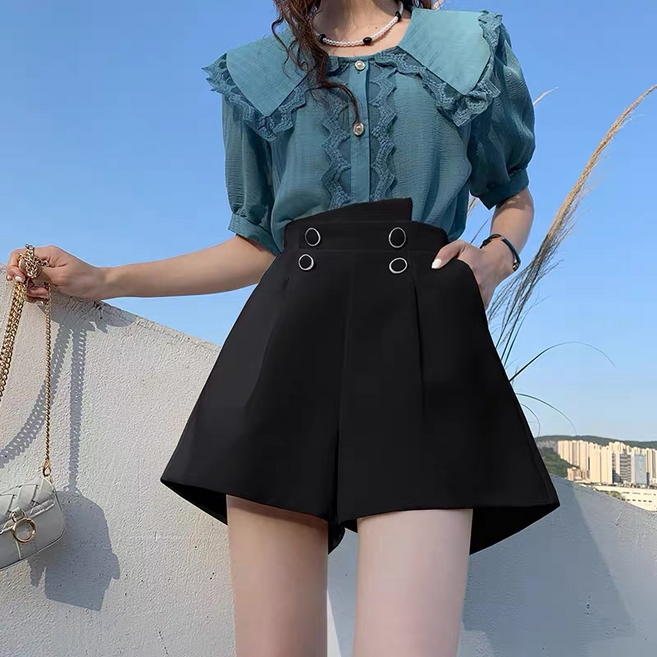 大碼女夏裝 高腰闊腿西裝短褲