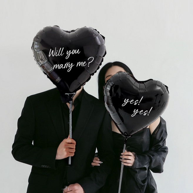 파티아일랜드 웨딩 촬영 하트 풍선 DIY 세트 리본포함 윌유메리미 셀프 소품 스냅 사진, 1세트, 블랙 3P