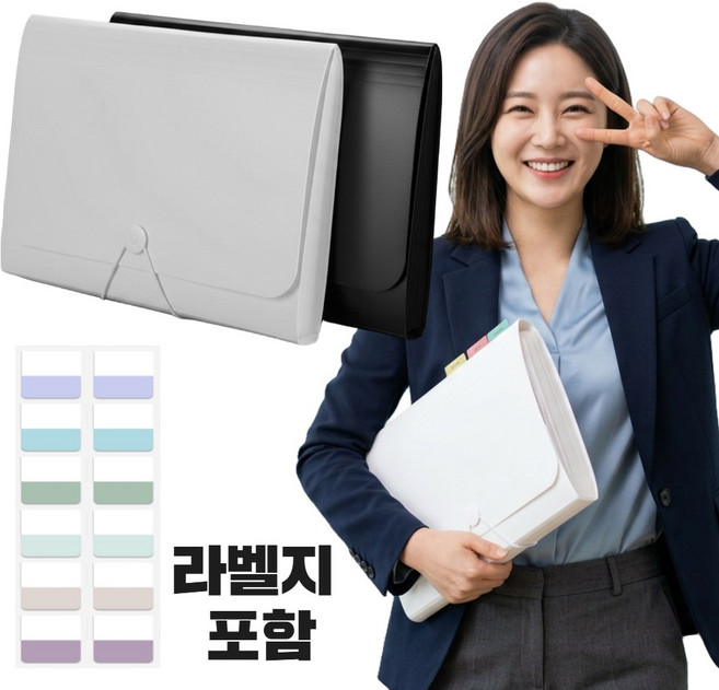 아니드니 대용량 아코디언 파일 13칸+라벨스티커, 1개, 블랙