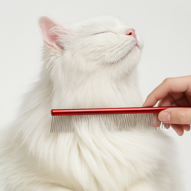 빗냥 고양이 스테인리스 클린 무독성 코팅 빗, 1개, 레드