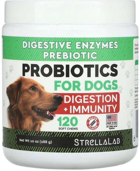 StrellaLab 프로바이오틱 반려견용 베이컨 소프트츄 120개 288g(10oz) StrellaLab (스트렐라랩), 1개 - 쿠팡