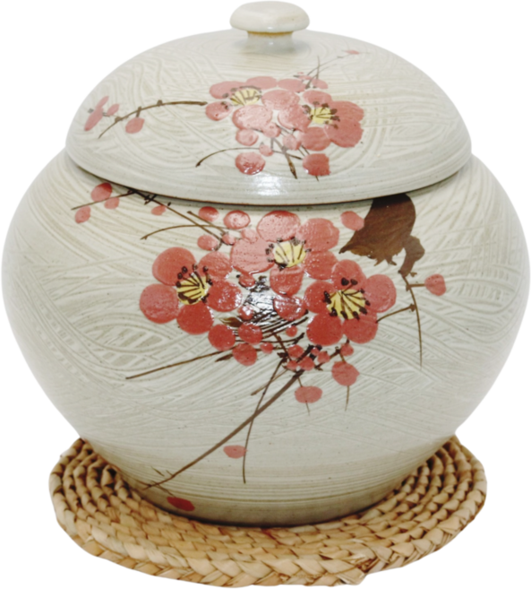 예쁜 매화 그림 꽃 도자기 숨쉬는 항아리 5kg용량 단지, 1개