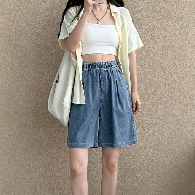 FIRSGIRL 여성 3부 와이드 팬츠 빅사이즈 밴딩 시원한 여름 아이스 청반바지