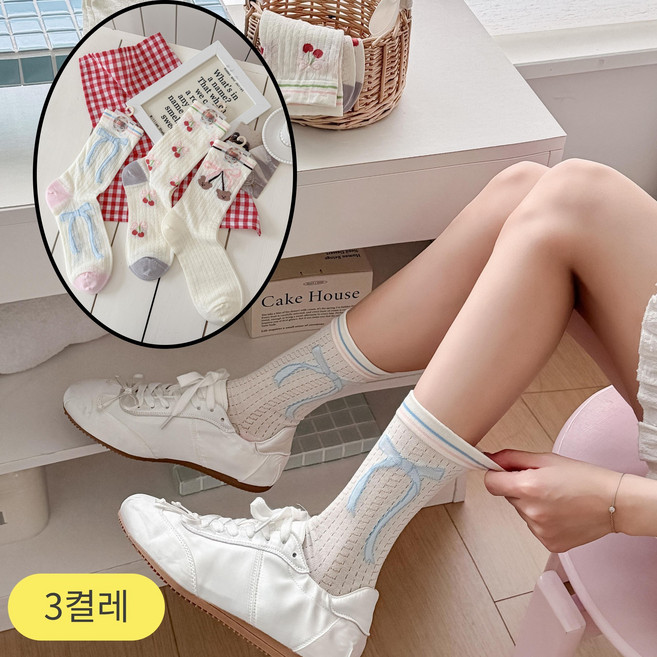 스위트나나 여성 귀여운 곰돌이 시리즈 봄 여름 예쁜양말 3켤레 세트