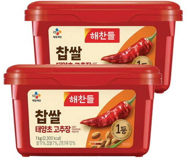 해찬들 찹쌀 태양초 고추장 1kg x2개 -, 2개