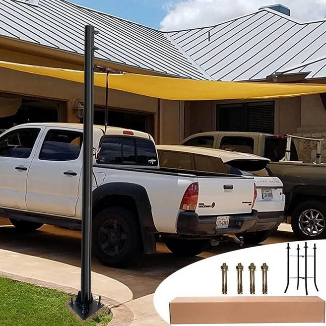 Shade Sail Poles Heavy-Duty Stainless Steel Sun Shade Poles 12 Ft Premium Height-Adjustable Pole, 블랙 1x11피트 폴