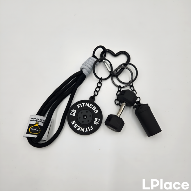 이플레이스 스포츠 피트니스 키링 짐 운동 열쇠고리 가방걸이, 1개, 블랙