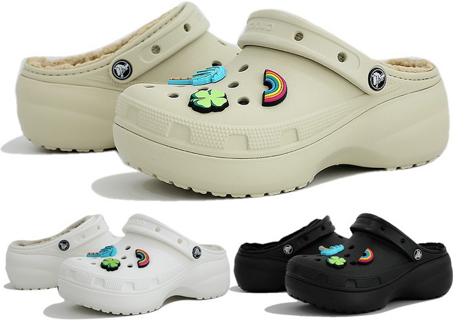 CRCOS 정품 털 크록스 여성 클래식 플랫폼 라인드 207938 레츄 악세사리