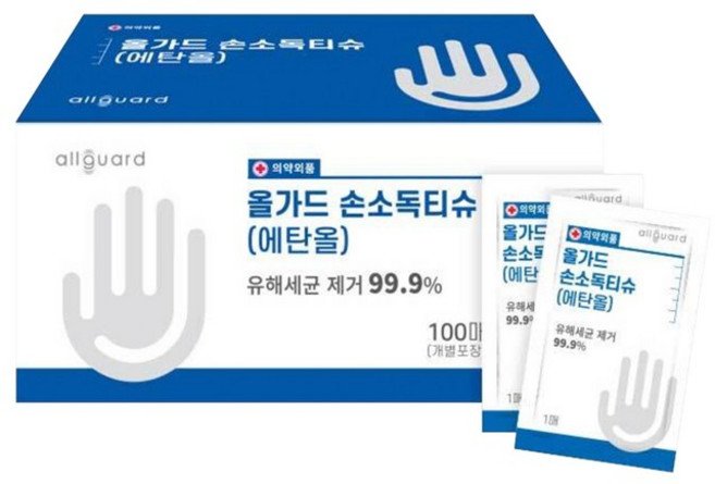 올가드 손소독티슈 개별포장 100매입 (), 1매입, 100개
