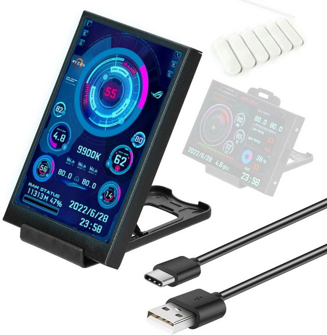 3.5인치 IPS Type-C 컴퓨터 CPU GPU RAM HDD 모니터 USB 디스플레이 AIDA64, 3.5inch Black, 한개옵션1