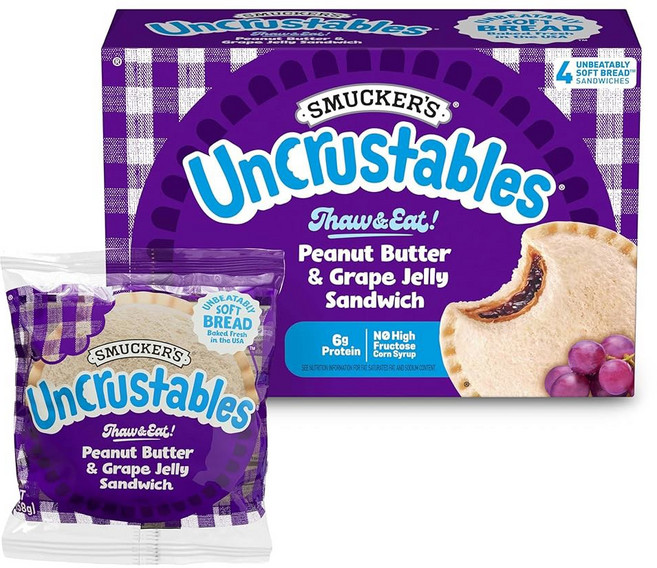 스머커 u2019의 녹슬지 않는 땅콩버터 & 포도 젤리 샌드위치 4개 2온스. 각각 냉동 상태입니다