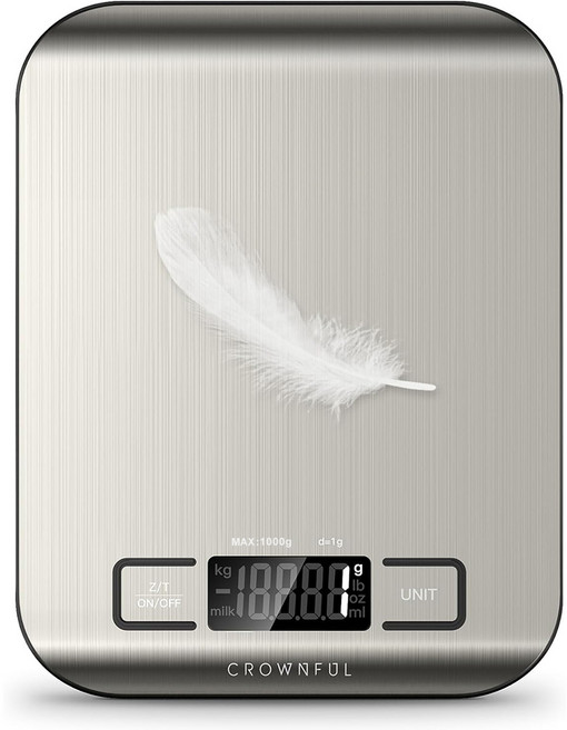 Crownful 디지털 주방저울 스테인리스 정밀 전자 저울, KS01, 은, 1kg
