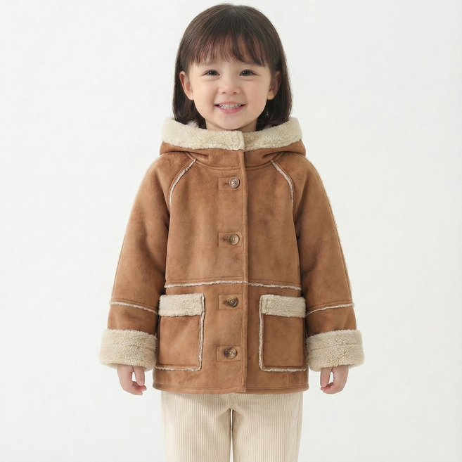 지디오 키즈 뽀글이 후드 무스탕 떡볶이 코트 겨울 아동 방한 점퍼 아우터 초등학생 기모 외투