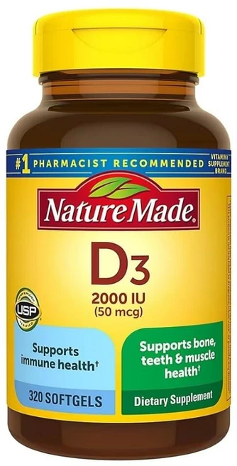 210031 Nature Made 네이처 메이드 비타민 D3 2000IU 50mcg 250소프트젤, 1개, 320정 - 쿠팡