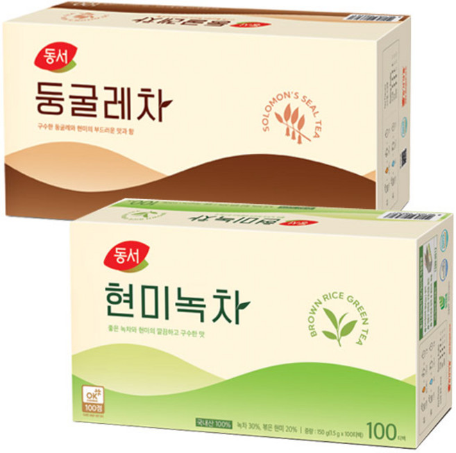 동서 현미녹차100T+동서 둥글레차100T, 1개, 200개입, 1.2g