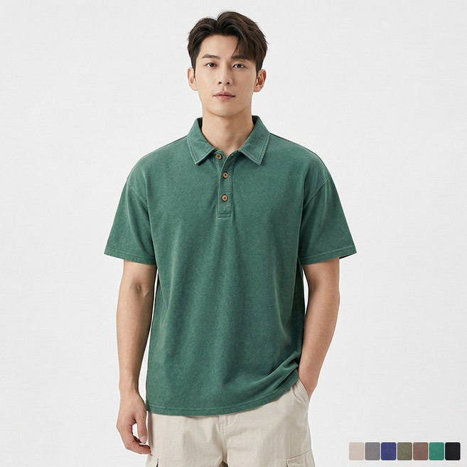 디커스텀 오버핏 피그먼트 반팔 폴로 카라 티셔츠 빅사이즈