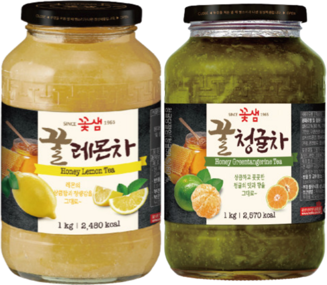 꽃샘 꿀차병 꿀레몬차 1kg+ 꿀청귤차 1kg