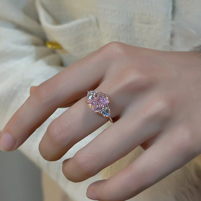 Sunsdew 핑크 큐빅 오픈 반지 여성 패션 반지