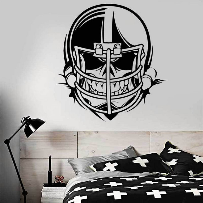 미식축구헬멧 American Fooall Rugby Vinyl Wall Sticker Skull Helmet Athletic Sports School Dormitory Home R, [01] 42x47cm, [03] 미식축구헬멧 No.3 Gray, 1개