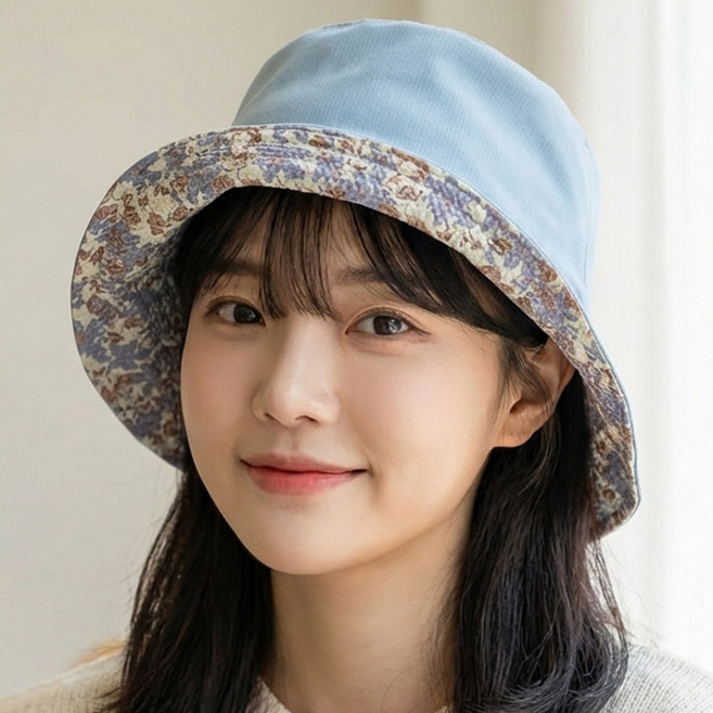 꽃무늬 양면 와이어 여성 벙거지 모자 버킷햇 등산 여행 중년여성