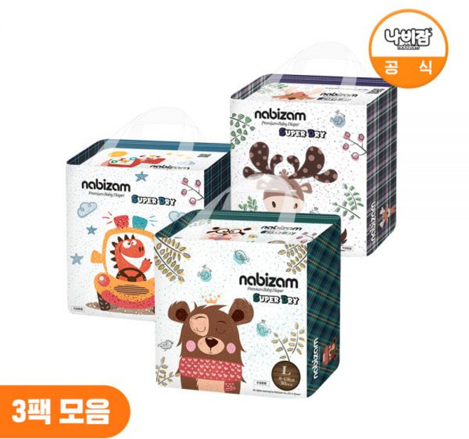 [사이즈 선택] 나비잠 기저귀 슈퍼드라이 팬티 3팩, 대형(L)