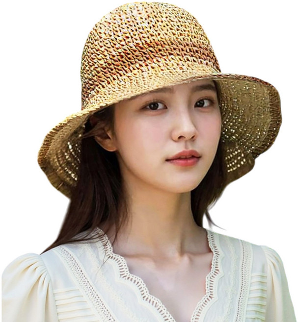 잼젬 배색 라인 와이어 왕골 밀짚 라탄 버킷햇 모자