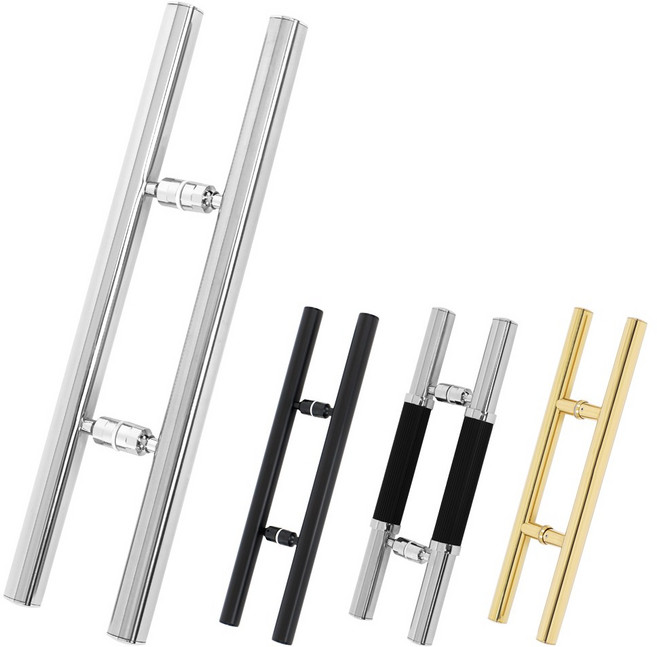 철물이네 강화도어 손잡이 200mm 스텐 원형 H자 출입문 유리문, 스텐실버 (홀간격 200mm)