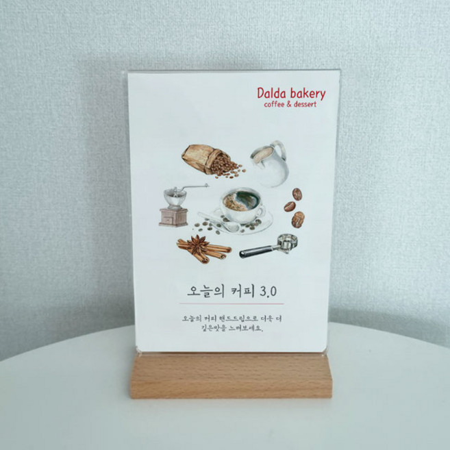 원목 나무아크릴 메뉴판 제작 테이블메뉴판 쇼케이스 아크릴스탠드 POP꽂이 T형 세로 나무A6, A6