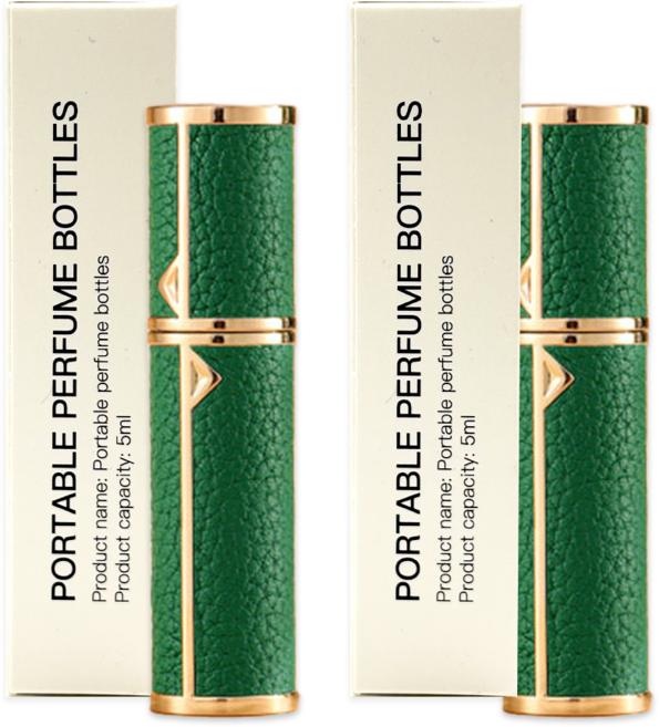 [1+1] 휴대용 향수공병 펌핑 충전 천연가죽 고급 향수 공병 여행 리필 케이스 5ml, 1개, 그린+그린