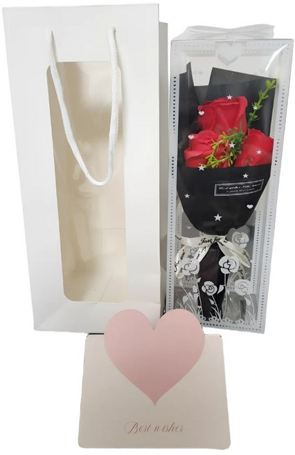 비브랜드 세송이의 꽃말 장미 카네이션 기념일 어버이날 비누꽃 쇼핑백 카드 세트, 레드 카네이션, 1개