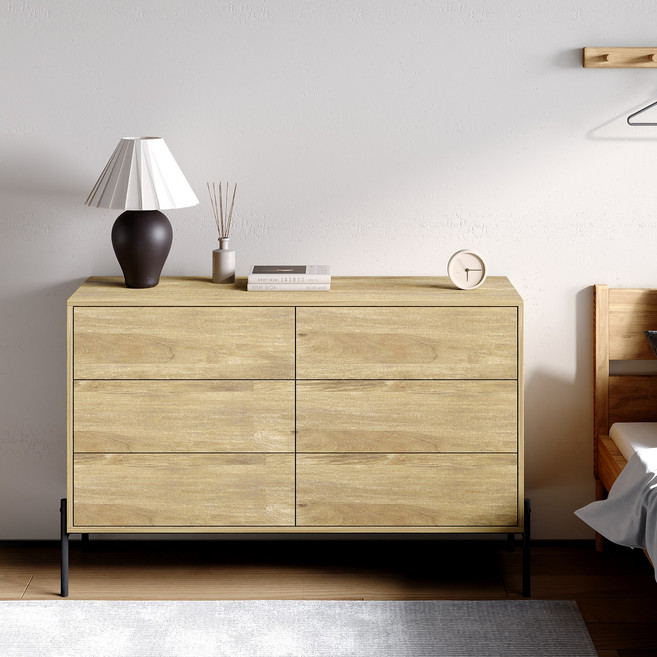 레준모던 오동나무 원목 수납장 3단 6칸, 내추럴