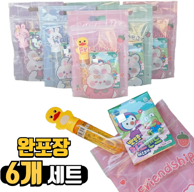 핸디홈 어린이집 유치원 생일 선물 답례품 구디백 뽀로로 키즈밴드 비눗방울 완포장, 6개, 혼합색상