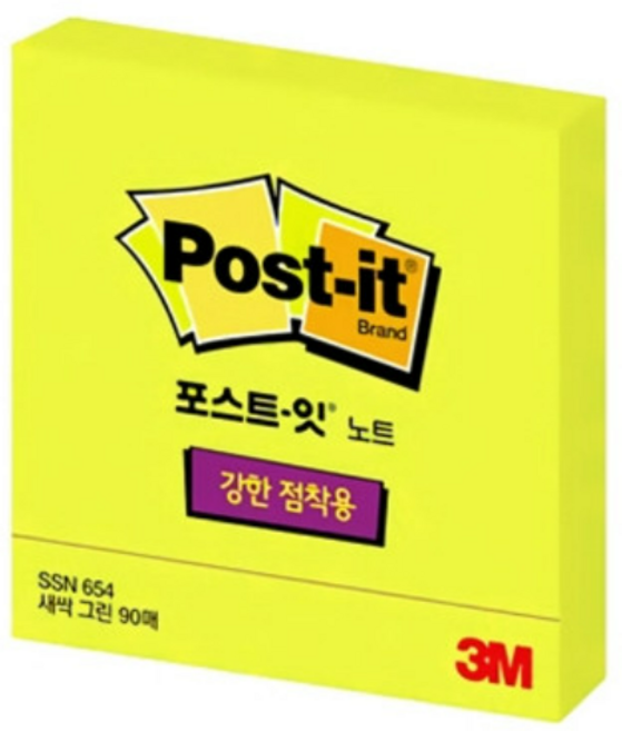 3M 포스트잇 654 76x76mm, 5개 네온그린
