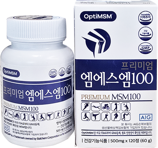 프리미엄 엠에스엠100 MSM 옵티MSM 관절 연골 건강 고함량, 1개, 120정