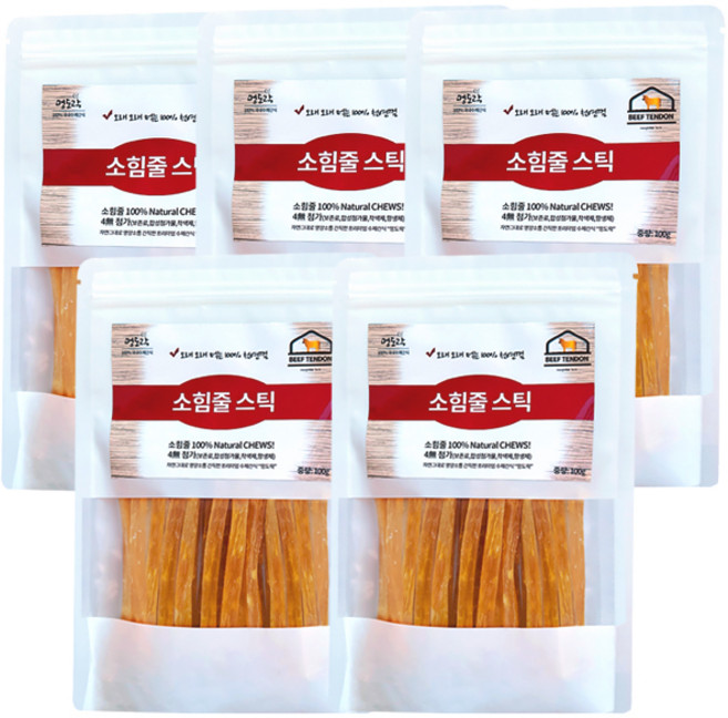 멍도락 국내수제간식 소힘줄스틱 소힘줄 100% 치아치석관리 스트레스해소 도움 강아지껌, 소힘줄, 100g, 5개