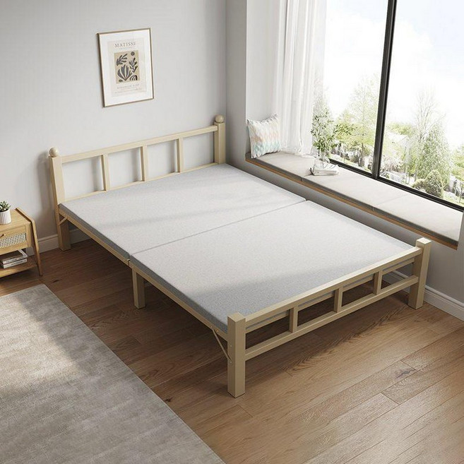 1인용 침대 미니 간이 이동식 원룸 라꾸라꾸 침실 좁은방 기숙사 접이식 서랍형, 샴페인 강화사각튜브프레임 100cm