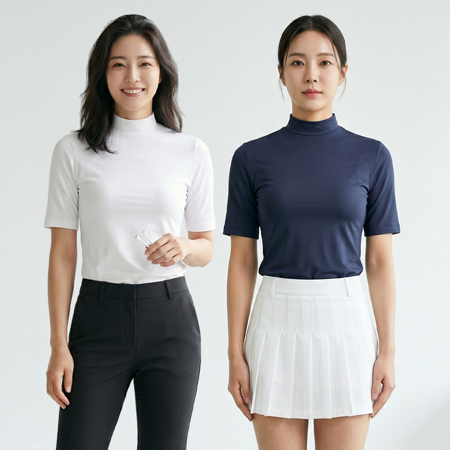 <투엘라> (1+1) 여성 반팔 반폴라 티셔츠_스무디처럼 시원한 스포츠 골프 냉감 티셔츠