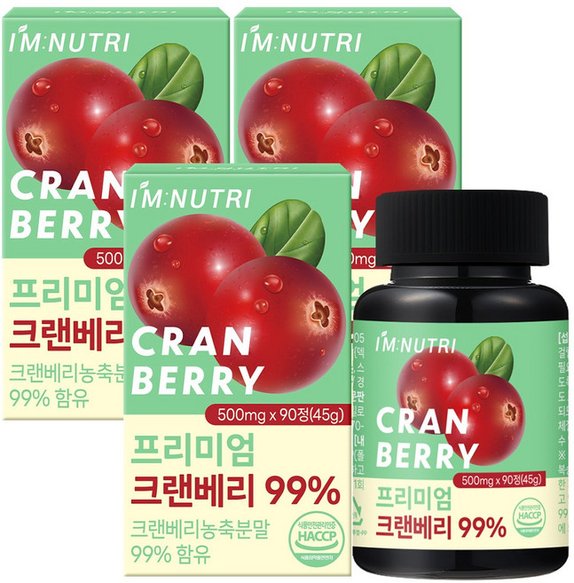 아임뉴트리 프리미엄 크랜베리 미국산 고함량 크랜베리 정, 3개, 90정
