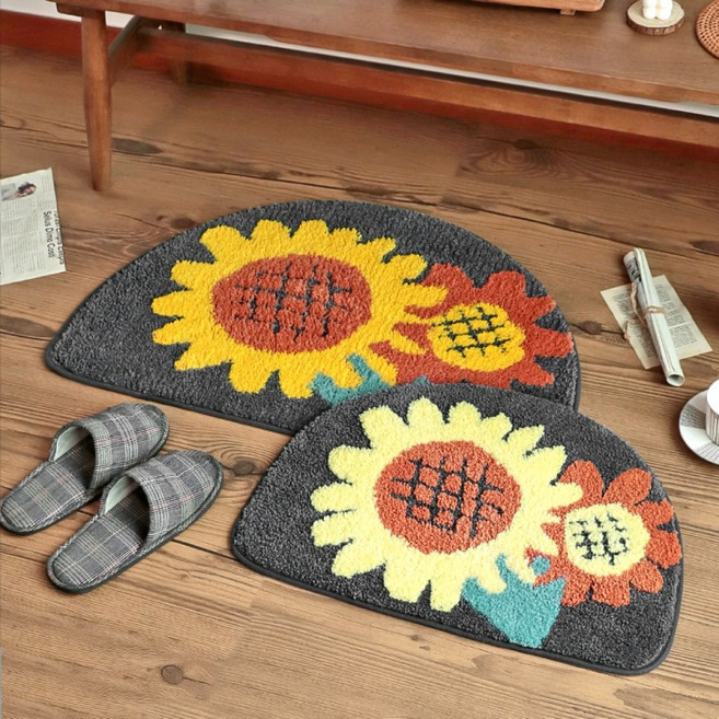 도톰한 반달매트 해바라기 인테리어 발매트 2type, 플라워가든 반달매트 중