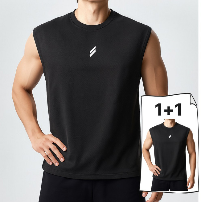 와이즈픽 남성 헬스 기능성 머슬핏 민소매 나시 2장세트