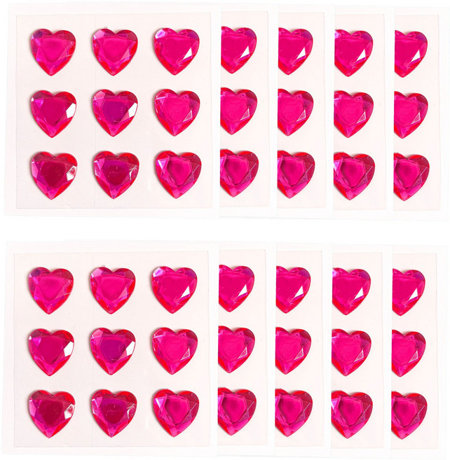 하트 큐빅 보석 입체 다이아 예쁜 비즈 스티커, 10개, 핫핑크