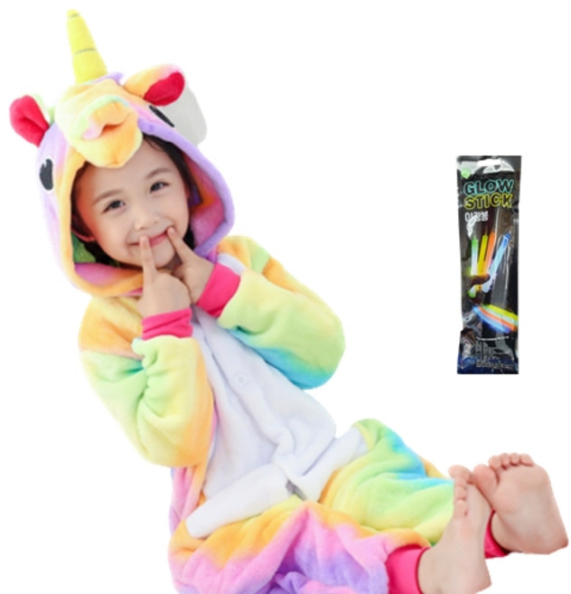 유니엔젤 유니콘 레인보우 동물잠옷 + 야광봉 세트