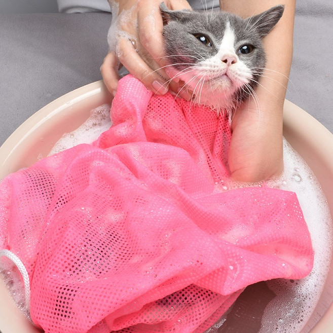 1/2/3구성 고양이 다용도 목욕 주머니 캣 목욕망 귀청소 위색 그루밍 샤워망, 2개, 핑크