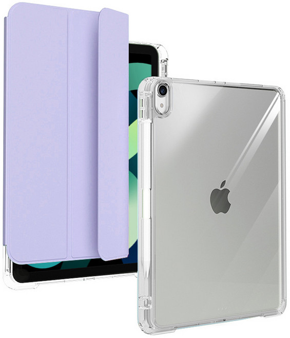 아이패드 에어 M4 8세대 M3 7세대 M2 6세대 13인치 프로12.9 공용 애플펜슬수납 밀당 북커버 케이스+강화유리1매+후면필름1매, 1개, 라벤더