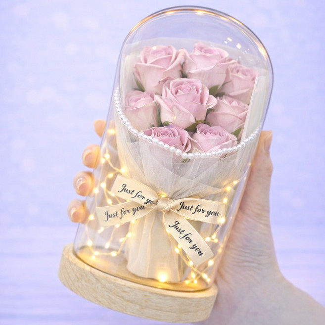 모아룸 LED 유리돔 무드등 꽃다발 카드 포함 선물세트, 사랑06