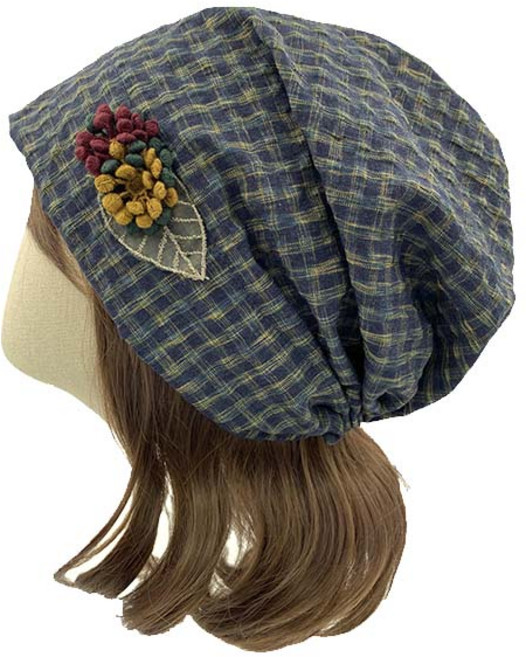 엄마짱 MDS 8418 체크꽃술두건 여성 봄 여름모자 엄마선물 할머니선물 실내 에어로빅두건 요가두건 주방두건