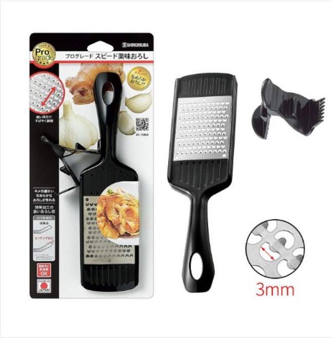 일본 시모무라 프로그레이드 PG-633 마늘그레이트 3mm 생강 마늘 강판, 1개, 검정