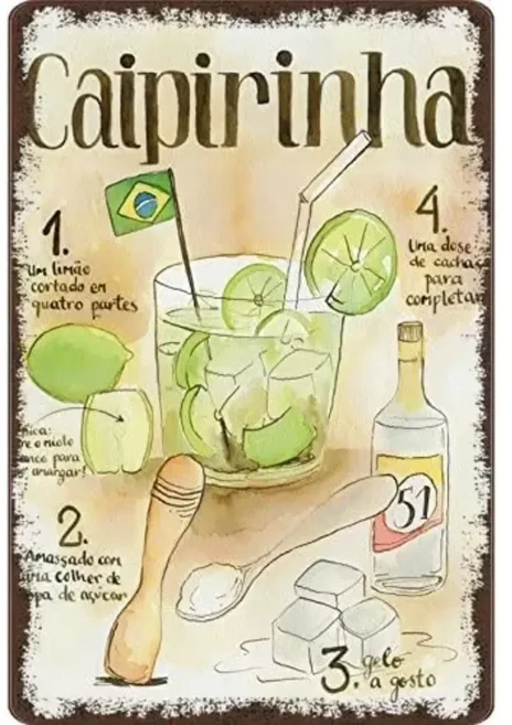 호환 Caipirinha Cachaca 브라질 라이트 배경 금속 주석 사인 장식 칵테일 레시피 정원 주방 바 커피 12x8, 02 8x4inch20x14cm, 01 1