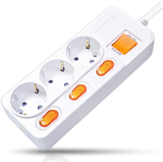 개별스위치 멀티탭 KC인증 접지 과부하차단 2800W 절전 콘센트 3구 멀티탭, 화이트(빨간스위치), 1개, 3m