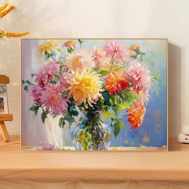 색채움 명화 그리기 세트 DIY 국화 꽃 유화 캔버스 그림 취미 키트 No.552123, 물감 + 오일용 캔버스 + 브러쉬 + 벽걸이못, 30x40cm 우드틀 캔버스, No.1, 1개